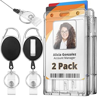 MIFFLIN Mifflin Rigid ID Badge Holder wRetractable Reel Clip Clear 2 Pack Horizontal or Vertical Heavy Duty Name Card Reels for Work Identification Badges