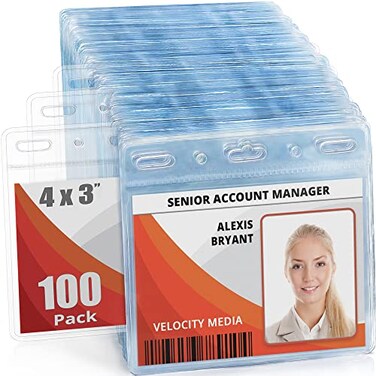 MIFFLIN MifflinUSA Card Protector 4x3 Inch Clear Bulk 100 Pack Quick Load Horizontal No Zipper Name ID Badge Holder