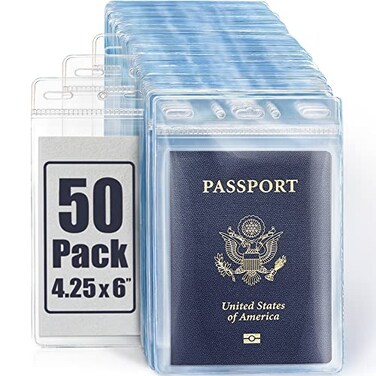 MIFFLIN MifflinUSA Passport Card Holders Clear 4x6 Inches 50 Pack Extra Large ID Name Badge Holder Zipperless Vertical Plastic Card Holders