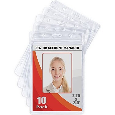 MIFFLIN MifflinUSA Plastic Waterproof ID Badge Holders Clear 225x35 Inch 10 Pack Vertical Hanging Name Card Holder with Zipper Resealable Bulk Nametag Holders
