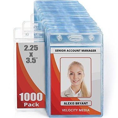 MIFFLIN MifflinUSA Plastic Waterproof ID Badge Holders Clear 225x35 Inch 1000 Pack Vertical Hanging Name Card Holder with Zipper Resealable Bulk Nametag Holders