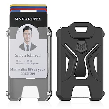 MNGARISTA 2 Pack Heavy Duty Badge Holder Vertical ID Card Holder for Credit Cards Clear ID Window All PC Polycarbonate Plastic Housing 5 Cards Capacity Builtin Elastic Clip Black