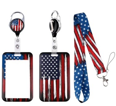 moxunmo Key Lanyard for Men ID Badges with Retractable Reel Clip Badge Holder Cool American Flag Keychain Lanyard