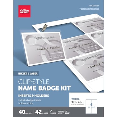Office Depot Brand TopLoad Name Badge Holders ClipStyle 3 x 4 Clear Box of 40
