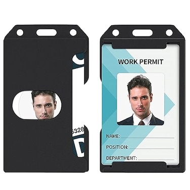 Pawfly 2 Pack 3Card Badge Holder Vertical DoubleSided Plastic Case with Grippers and Thumb Slot Hard Black Card Protector for Offices Schools IDs Credit Cards Drivers Licenses and Passes