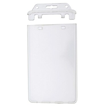 Specialist ID Permanent Locking Hard Plastic Badge Holder Vertical Clear Heavy Duty Secure Case Holder for One or Two Id Cards by