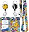 Plifal ID Badge Holder with Lanyard and Retractable Badge Reel Belt ClipCute Smile Smiling Face Keychain Lanyards Clip on Badge Extender Vertical ID Sleeve for Women Colorful