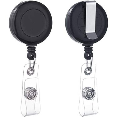 QREEL Badge Reel Retractable Badge Holder with Belt Clip for ID Name Card Black 2 Pack