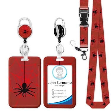 KEATOU Red Spider Web Badge Holder Reel Lanyard ID Card Badge Holder Retractable Name Tag Clips Funny Nurse Teacher Office Student Gifts