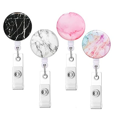 Knocent Retractable Badge Holder Nursing Badge Reel with Alligator ClipCute Badge Clip on ID Card Holders Marble 4pack