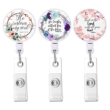 Yecitona Retractable Badge Reel Cute Badge Holder with Alligator Clip Nurse Name Decorative Badge Reels on ID Card Holders for Teacher Student Office WorkerBible Verse