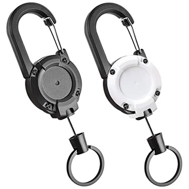 CUNHUY Retractable Keychain Heavy Duty 2 Pack Badge Holders with with 26 Cord Key Lanyard Ring Retractable Keychain Clip Id Holder Retractable Carabiner Hook Badge Leash Work Key Chain 10 oz Retractio