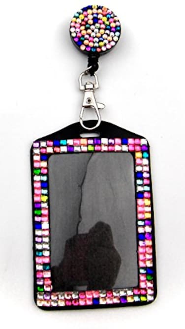ALL in Rhinestone Lanyard Bling Crystal Badge Reel Card Holder for Business Id Card Colorful