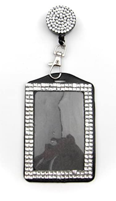 ALL in Rhinestone Lanyard Bling Crystal Badge Reel Card Holder for Business Id Card White