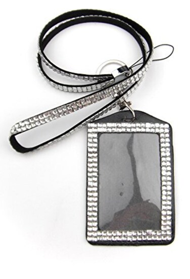 ALL in Rhinestone Lanyard Bling Crystal Necklace Card Holder for IdKeyCell Phone White
