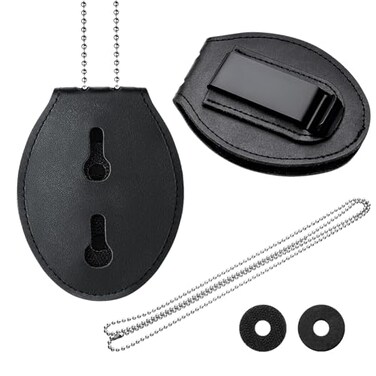 Sadnyy Police Badge Holder Neck Chain Leather Badge Security Card Holder with Inside ID Storage for Police Firefighter DetectiveOval