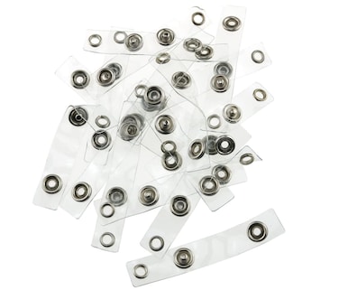 SJZBIN 50pcs Clear ID Badge Holder Plastic Badge Strap with Snap and Eyelet Vinyl Badge Clip Transparent Identification Card Holder Name Card Cord