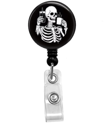 NEELSA Skull Drinking Coffee Badge ReelRetractable Name Card Badge Holder with Alligator Clip Medical MD RN Nurse Badge IDOffice Employee Name Badge