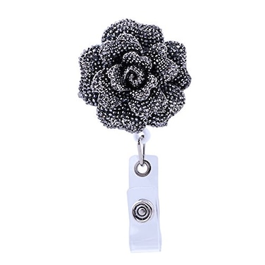 Soleebee 24 Retractable Badge Reel Glitter Rose Nurse ID Badge Holder Reel with 360 Swivel Alligator Clip Gray