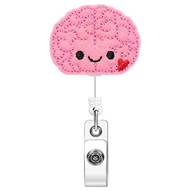 Soleebee Brain Badge Reel Retractable Nurse Badge Holder With Belt Clip Cute Felt ID Holder for Doctors Teachers Students