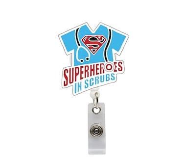 Skaworth Designs Superheroes in Scrubs Badge Reel RN Retractable Holder with Alligator Clip for Hospitals Doctors and Office Staff