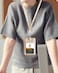 Teskyer Badge Holder with Side Zip Pocket Multiple Card Slots Leather ID Holder Wallet with Neck Lanyard for Office Staffs TeachersStudents Couriers Workers Gold