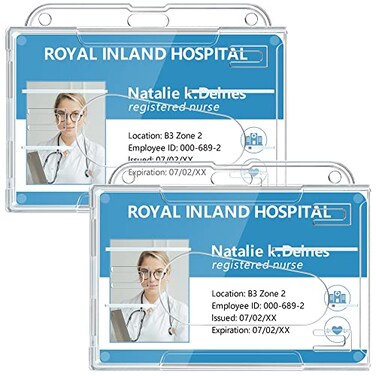 Teskyer Hard Plastic ID Badge Holder Heavy Duty High Clear PC Material Holds 2 Cards Suitable for Name Work IDs Credit Cards Access Cards Horizontal 2 Pack