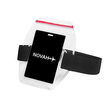 Novah Water Resistant Armband ID Badge Holder with Resealable Red Zip Rugged Adjustable Arm Band Perfect Arm Ski Pass Holder for Lift Ticket