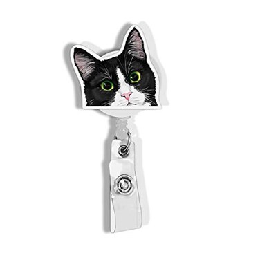 WIRESTER Retractable Badge Reel ID Holder with Alligator Clip for Office Worker Medical Staffs Student Black White Tuxedo Cat
