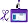 Wisdompro 2Sided PU Leather ID Badge Holder with 1 ID Window and 1 Card Slot and 1 piece 23 Inch Adjustable Polyester Detachable Neck Lanyard Strap Holds 3 to 4 Cards Purple Horizontal