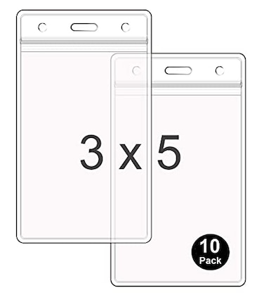 WTQ 10 Pack Waterproof ID Badge Holders Fits 3x5 in Inserts Sealable Badge Holder with Zipper Clear Plastic Name tag Holder Vinyl ID Card Protector