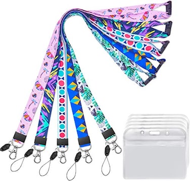 YOUOWO 5 Pack Lanyard with Horizontal ID Badge Holderfor Cruise Kids Keys Card Holder Pass CardBreakaway Safety Neck Lanyards with Patterns