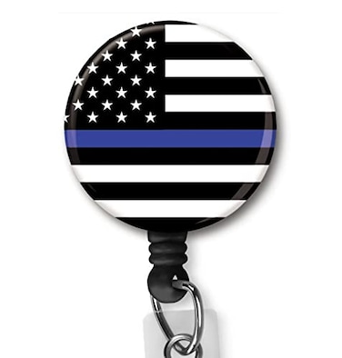 Yzkkbi Thin Blue Line Flag Retractable Badge Reel ID Card Badge Holder with Alligator Clip Name Badge Holder Office Employee Name Badge