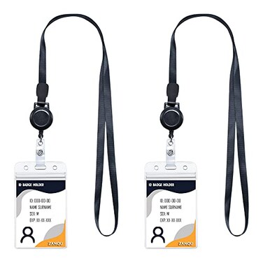 ZANQU Retractable Lanyard with ID Badge Holders Detachable Neck Strap and Retractable Badge Reel 2 Wear Modes Design Black 2 Pack