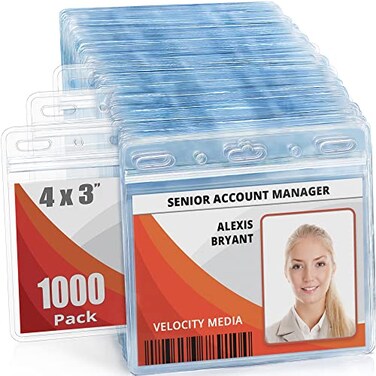 MIFFLIN MifflinUSA Card Protector Clear 4x3 Inches 1000 Pack Waterproof and Resealable Horizontal Plastic ID Name Badge Holders