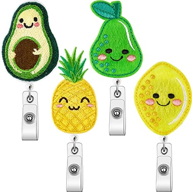 Epakh 4 Pieces Reel Retractable Badge Holder with Swivel Alligator Clip Felt Embroidered ID Badge Reel for Nurse Doctor Office WorkerCute Style