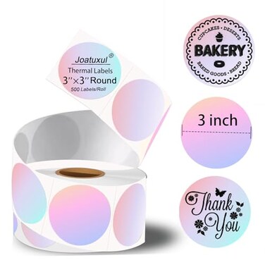 Joatuxul Round Thermal Labels Thermal Printer Labels use for Barcode Shipping Customized Circle Direct Thermal Stickers Label for Printer 500PCS 1 Roll 3 inch Gradient Pink