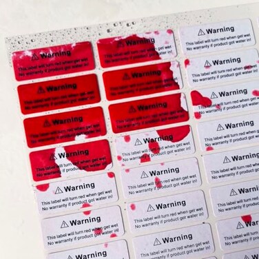 TLK&FBB 130pcs 16x06 inch Water Sensitive Sticker Turn Red When Got Wet Device Potential Damage Indicator Warranty Void Instruction Liquid Sensor Label