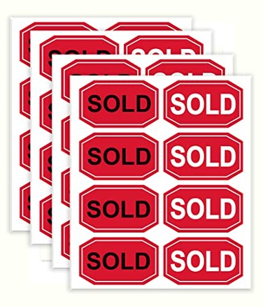 Pop Resin 520 Pcs 2x12 Inch Sold Stickers Fluorescent Red Sold Sign Stickers Sold Point of Sale Pricing Inventory Control Sold Sticker Sale Pricing Label for Shop Yard Sale Retail Store Use