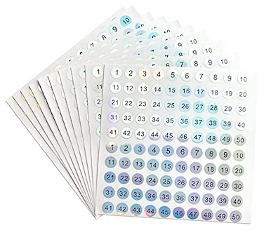 dealzEpic Reflective Laser Number Stickers 1 to 50 Round Self Adhesive Stickers InventoryStorage Organizing Stickers Set of 10 Sheets
