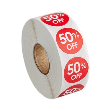 Kube with 1000 StickersRoll 50 Percent Permanent 1 Label Discount Sticker