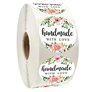 Giftideaworkshop 14 Inch Floral Handmade Stickers 500 Round Adhesive Label Stickers Perfect for Baking Craft Projects Gift Package Decoration