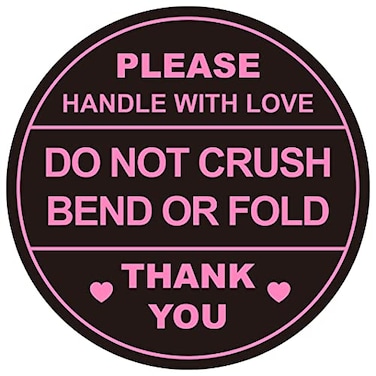 Poskornwel 2 inch 300 PCS Black Round Do Not Crush Bend or Fold Handle with Love Labels Stickers Shipping Mailing Cartons Envelops Adhesive Labels
