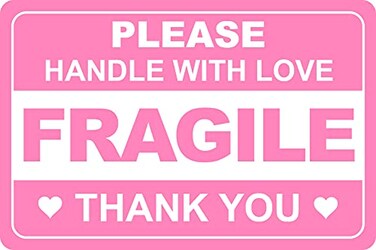 Poskornwel 3x45 100 PCS Pink Fragile Handle with Love Labels Thank You Stickers Shipping Mailing Cartons Envelops Adhesive Labels