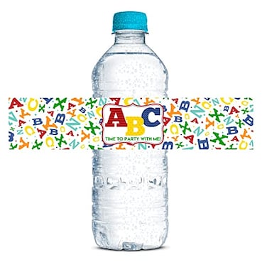 Amanda Creation ABC Alphabet Birthday Water Bottle Labels 20 Pack 175 x 85 Waterproof Wraps Kids Learning Party Decorations Fun School Theme Label For Water Bottle Made in USA by