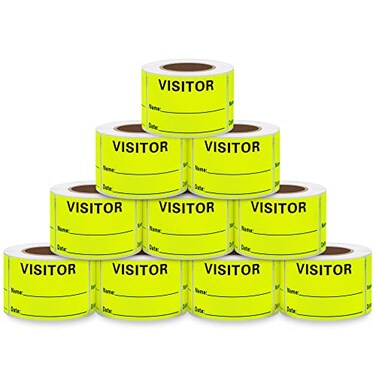 aleplay Aleplay Visitor Pass Stickers Name Identification Tag Labels Writable 23 Inch Fluorescent Yellow 300 Stickers Per Roll10 Rolls