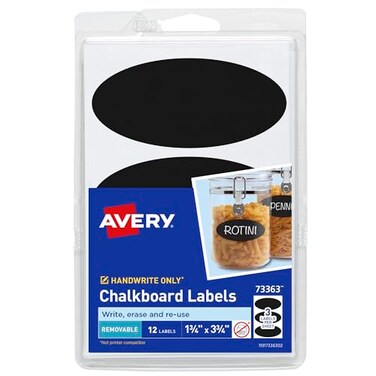 Avery Chalkboard Labels 175 x 375 Oval Labels Black NonPrintable 12 Total 73363