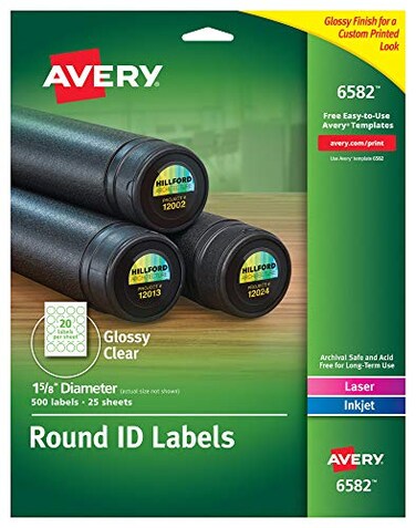 Avery Glossy Clear Round Labels 1625 Diameter Pack of 500 Make Custom Stickers 6582