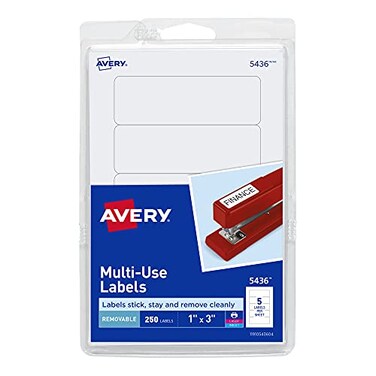 Avery MultiUse Removable Labels 1 x 3 Print or Write ID Labels White 250 Total 05436