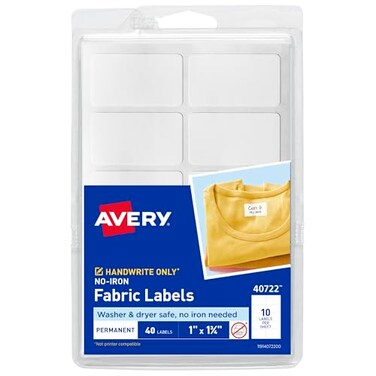 Avery NoIron Fabric Labels 1 x 134 Washer and DryerSafe Waterproof Labels NonPrintable 40 Total 40722